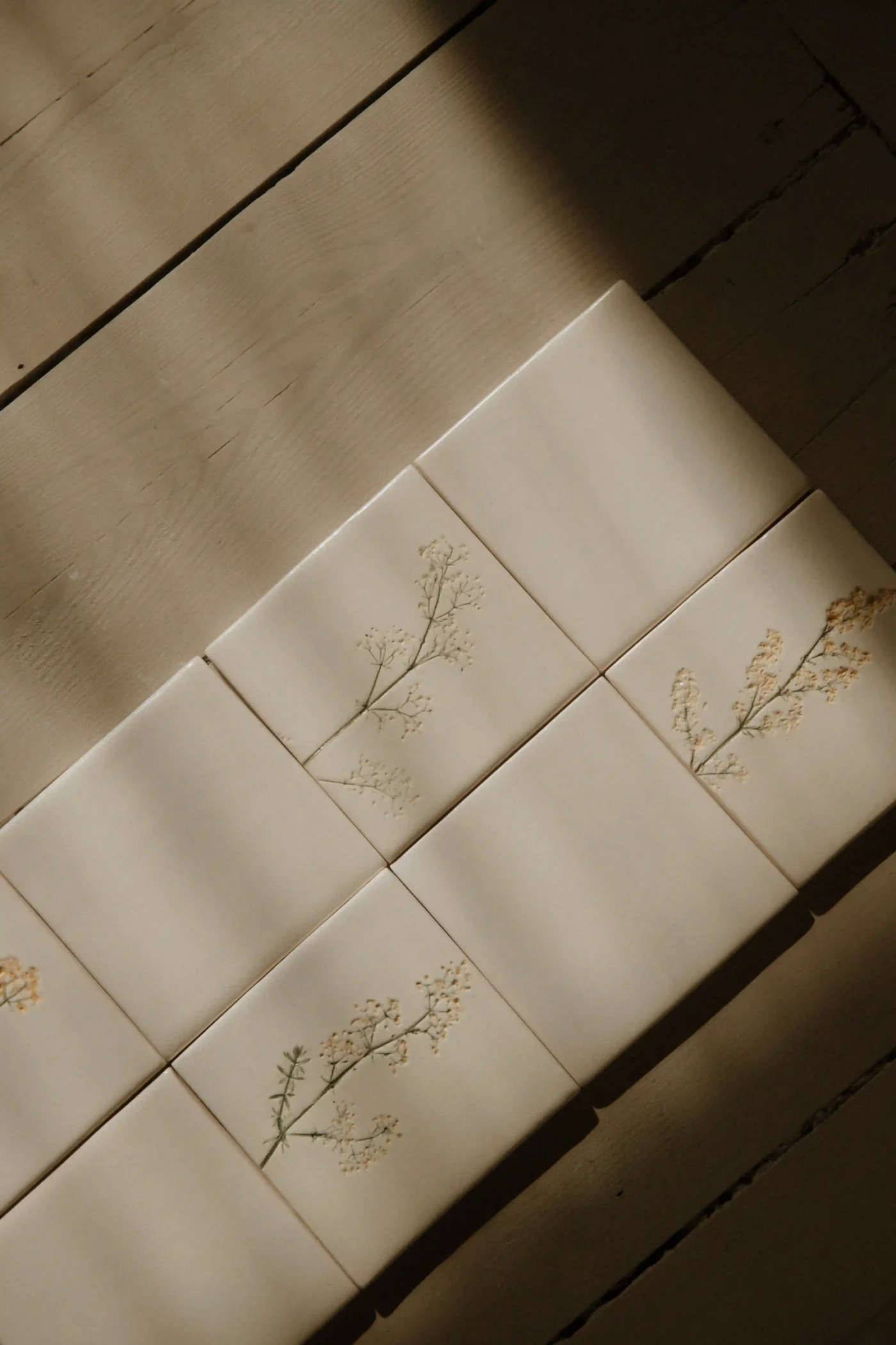 Handmade tiles with flowers