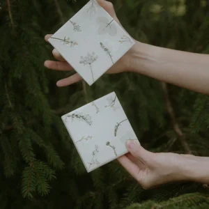 Handmade tiles with plants