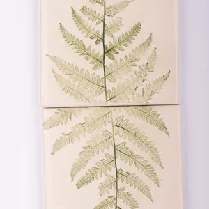 handmade tiles with green plant